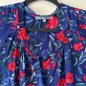 Daniel Rainn Vibrant Blue and Red Floral Blouse